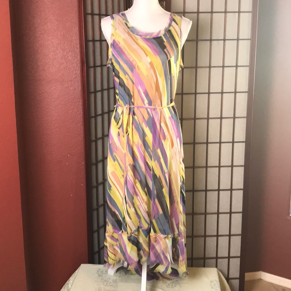 Simply Vera Asymmetrical Tie Waist Flowing Dress